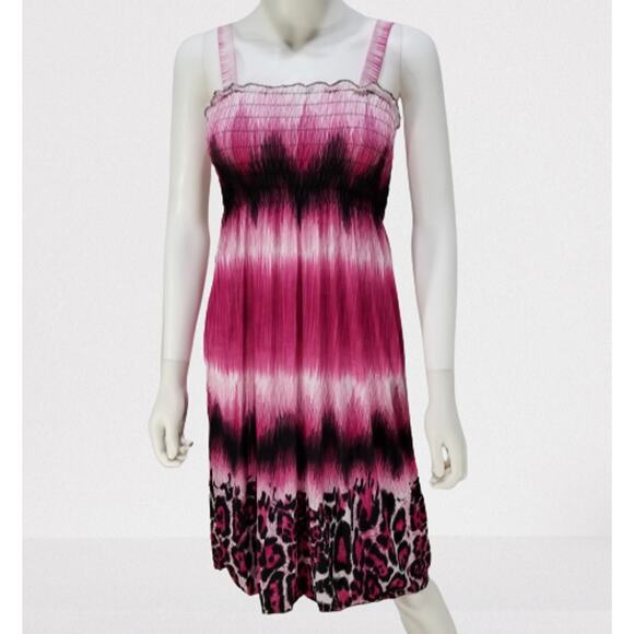 Romantic Sini Woman's Pink & Black Leopard Tie-Dye Sun Dress Size: Medium, New - Picture 1 of 9